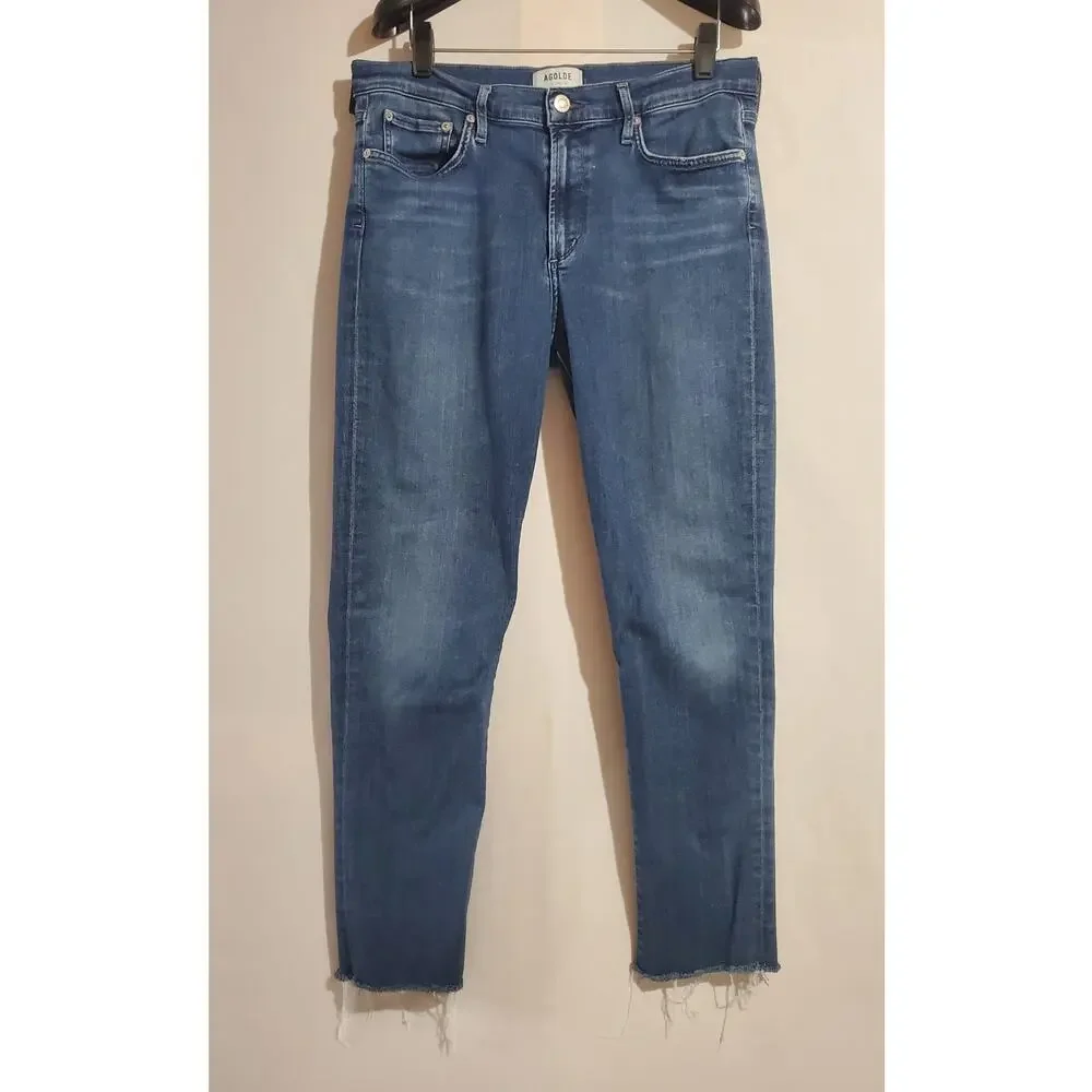 Agolde Sophie Crop Raw Hem High Rise Skinny Jeans Womens Size 31 Medium Wash